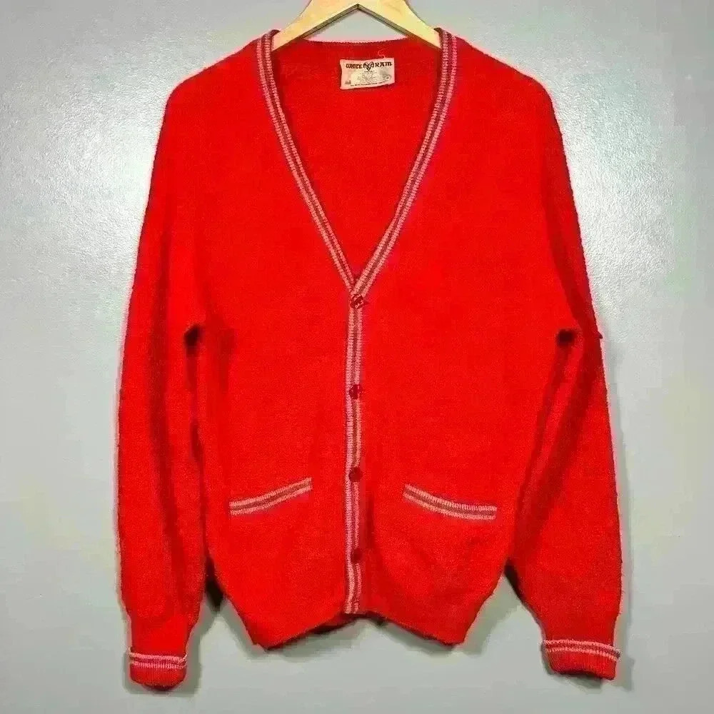 VTG 50s 60s Red Wool Collegiate Academic Letterman Cardigan Sweater Women Medium